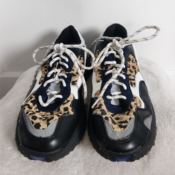 SNKR Project Women's Prospect Park Sneaker Shoes Black/White/Leopard Print Sz 9 - Picture 2 of 11